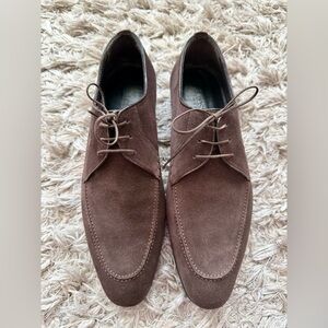 Men's A. Testoni Designer Brown Suede Lace-Up Derby Shoes Size 9.5